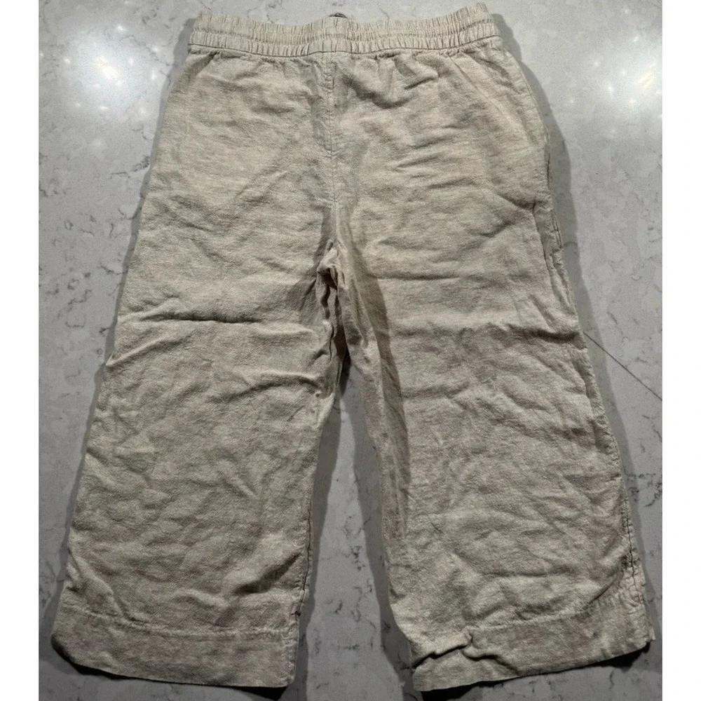 Banana Republic Wide Leg Crop Pants Womens Large Beige Linen Relaxed Fit Coastal
